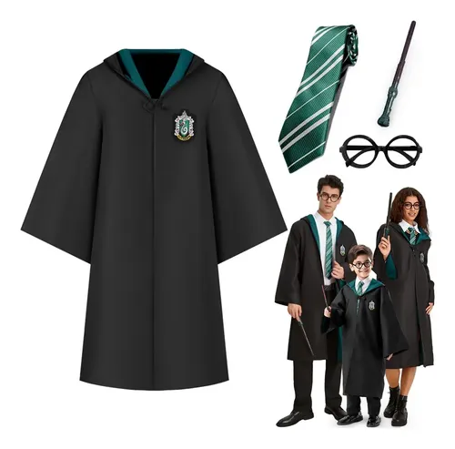Capa De Harry Potter Juego De Hogwarts Disfraz Griffindor Slytherin Hufflepuff Ravenclaw Bordada + Corbata + Varita + Gafas 4 Piezas Niños Adultos