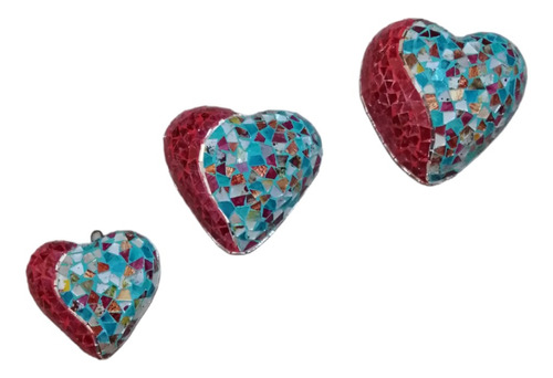 Tres Corazones De Pared  Vitromosaico Decorativos