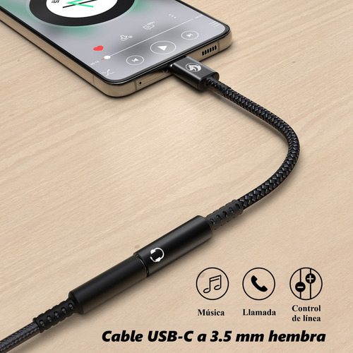 Adaptador Audio Usb C A Audifonos 3.5 Mm, Techwolf Cable De Audio Tipo C A 3,5 Mm Chip Dac Convertidor De Auriculares Auxiliar Tipo C De 3,5mm Color Negro