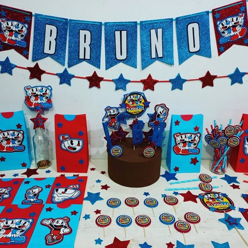 Combo Cumpleaños Cuphead  10 Niños Goma Eva Glitter