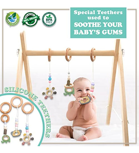 Lavielle Wooden Baby Gym Foldable 6 Hanging Wood Toys, Non T