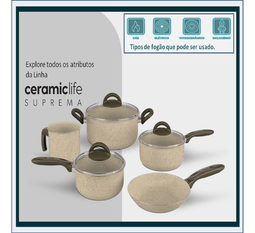 Jogo De Panelas Antiaderente/ceramica/alumíno/brinox 5pçs