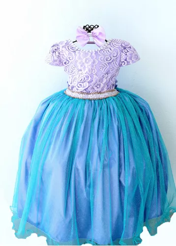 FANTASIA VESTIDO LILAS LONGO RENDA PRINCESINHA SOFIA LUXO