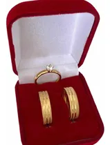 Comprar Par De Alianças 6mm + Anel Solitário Banhado A Ouro 18k Luxo
