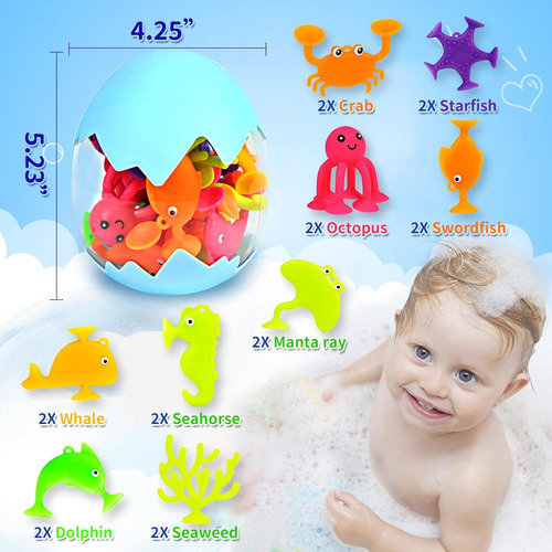 Juguetes De Baño De Succión Para Niños, 18 Piezas De Sili...