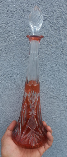 Antigua Licorera Botellon Cristal Tallado Naranja Unica !!!!