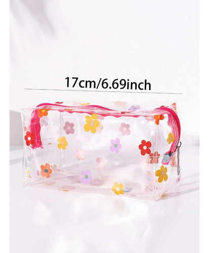 1 Neceser Transparente Con Flores Rosas Y Neceser