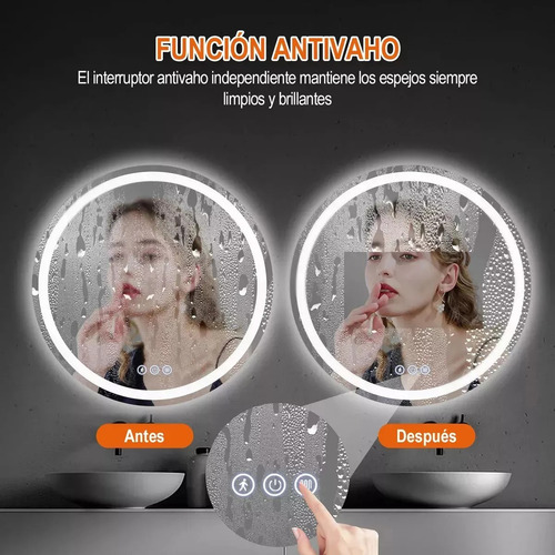 Umail Espejo Inteligente Baño 3modo Touch Moderna 50*50cm Antivaho, 3 Modos De Iluminación, Antifiebla De Alta Eficiencia