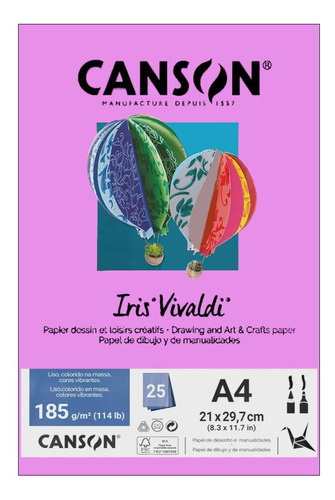 Papel Canson A4 Iris Vivaldi 185g 25fls Malva