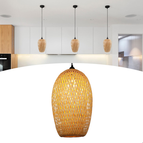 Luminária Led Teto Pendente Lustre Quarto Sala Mesa Cozinha 127/220V Spot Embutir Rústico Bambu 4x4sc