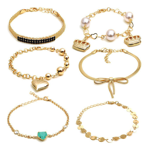 Kit Com 5 Pulseiras Femininas Folheadas A Ouro 18 K