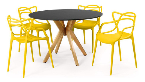 Mesa De Jantar Marci Preta 120cm Com 4 Cadeiras Allegra Cor Amarelo