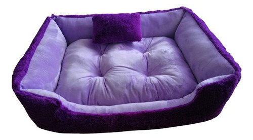 Cama Mascota Comoda Cuadrada Gigante 100x90 + Cojín Morada