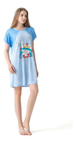 Pijama Camisa Larga Con Manga Corta Estampada. Mujer. 8511-9