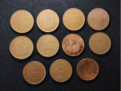 Lote 11 Monedas De 5¢ Euro Cent Años 2000-2016 España Italia