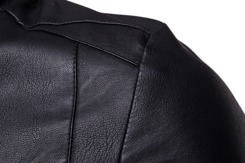 Chamarra Informal De Cuero Pu Con Cuello Alto For Hombre