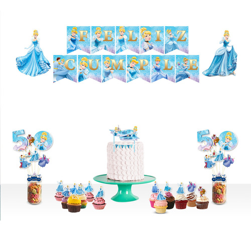 Mega Pack Cenicienta Topper Banderin Pinchos Decos