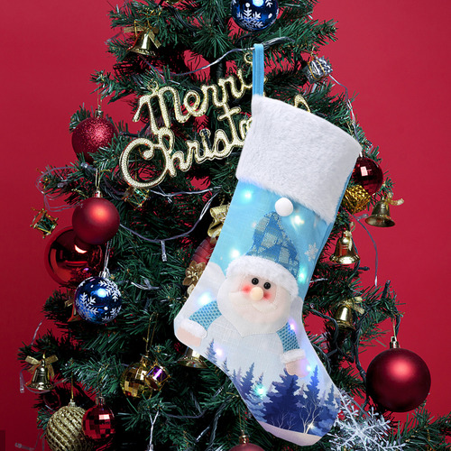 Calcetín Navideño Con Led Azul Para Papá Noel Con Pilas De 2