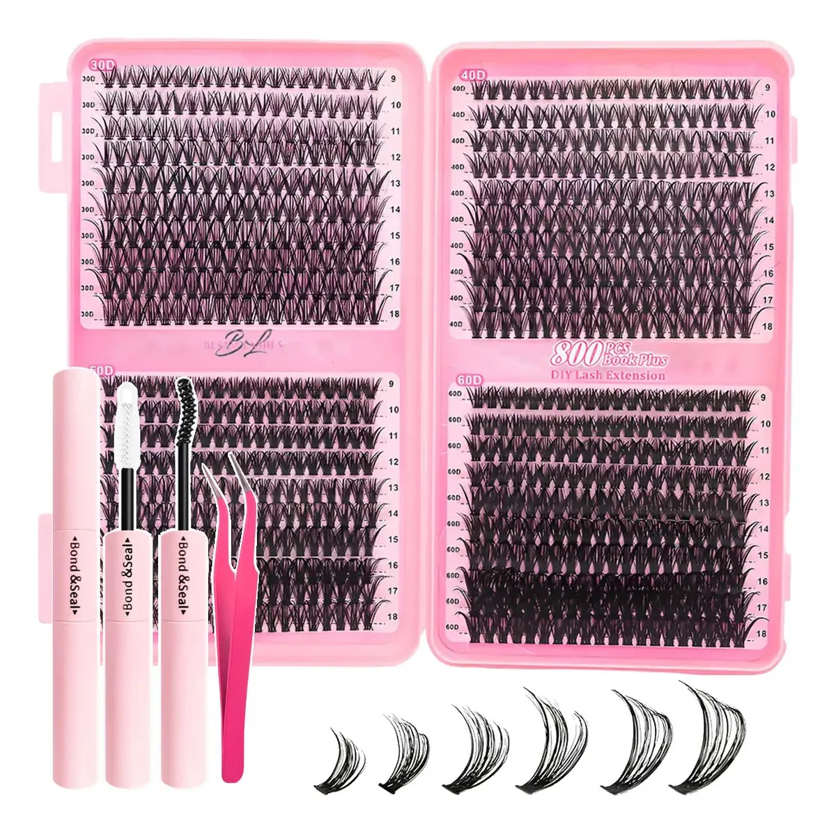 804 Extensiones De Pestañas Postizas Kit Maquillaje Completo Rosa Claro D 0.07 Mm
