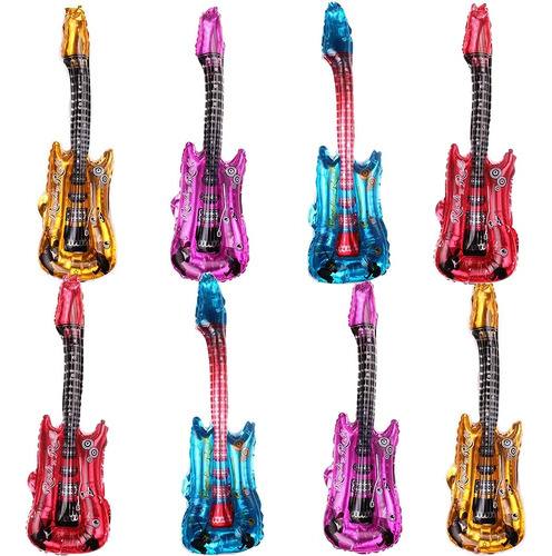4 Pcs Globos De Lámina De Guitarra Rojos, Azules Y Dorados P