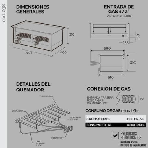 Imagen 5 de 7 de Carlitero Doble Acero Con Plancha Sol Real Gas 038 - Oferta!