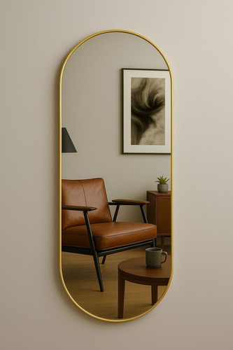 Espelho Oval 150x50 Corpo Inteiro Com Moldura Em Metal Moldura Dourado