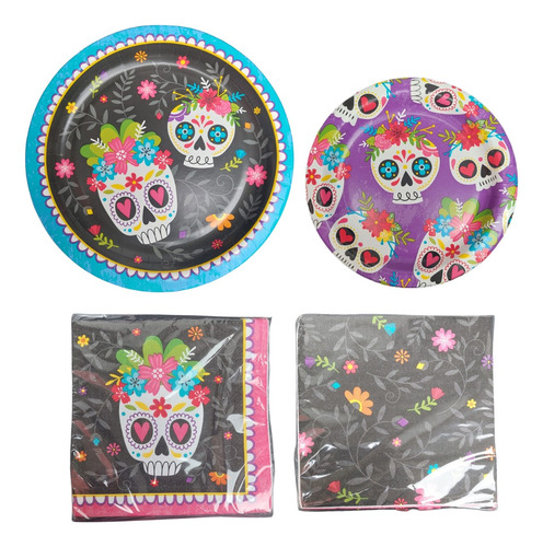 Halloween Set Fiesta Dia Muertos Platos Servilletas 200 Pzas