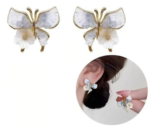 Aretes Mujer De Mariposa Y Flores Zirconia Cúbica Joyería