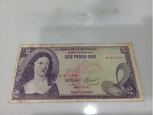 Billete 2 Pesos Oro Colombia Del 1977