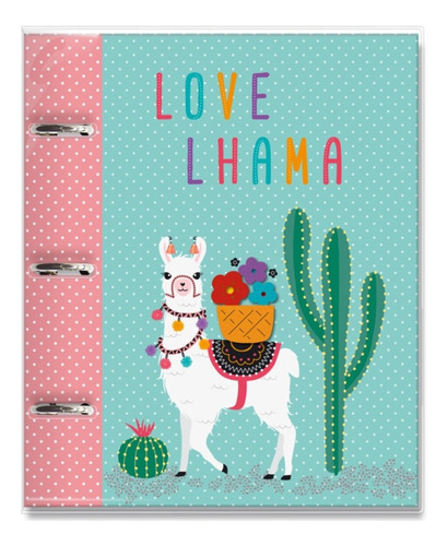 Caderno Fichário Argolado Lhama - 12 Mat- Capa Pvc