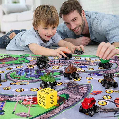 Imagen 6 de 8 de Juguete Dinosaurio Coche Para Niños Con Mapa Y Árbol 8 Pzas