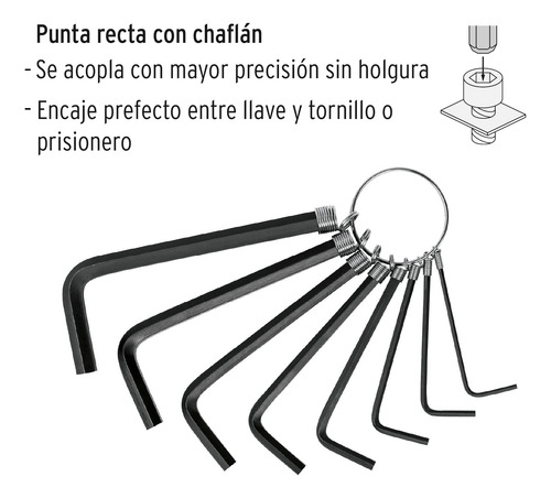 Juego Pretul 8 Llaves Allen Mm Punta Hex Tipo Llavero