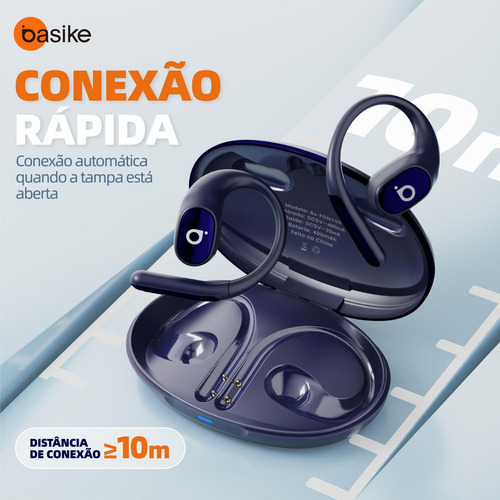 Fone de Ouvido Bluetooth Basike OWS - Bluetooth 5.4, Estéreo HD, 40h de Autonomia (7h Contínuas), Resistente ao Suor, Design Esportivo, Leve 65g, Controle Touch, Corrida e Dia a Dia (Azul Roxo)