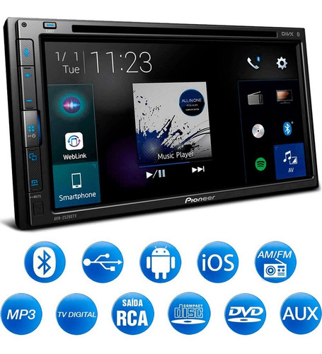 Imagem 3 de 8 de Dvd Player Automotivo Hyundai Creta 2017 A 2019 Avh-z5280tv Pioneer + Câmera De Ré + Moldura 2din + Chicotes + Interface