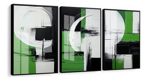 Quadros Decorativos Abstrato Moderno Verde Preto Com Vidro