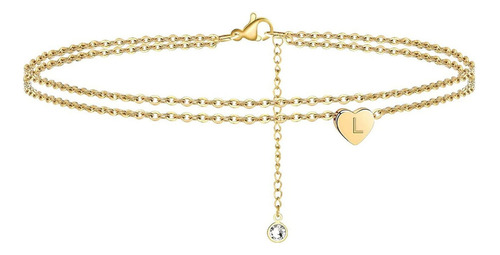 Pulsera L Heart Initial Beach Tobillo Para Mujer Oro 14k Fi