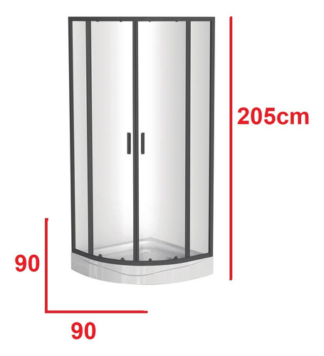 Cabina Box 90x90 Curva Negra Vidrio Templado, De 1° Naffull Transparente Negro