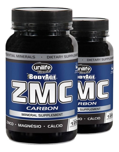 Kit 2 Zmc Carbon Cálcio, Zinco E Magnésio 120caps Unilife