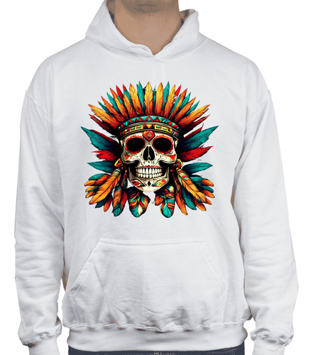 Sudadera Con Gorro Diseño Calavera - Penacho Plumas Colores