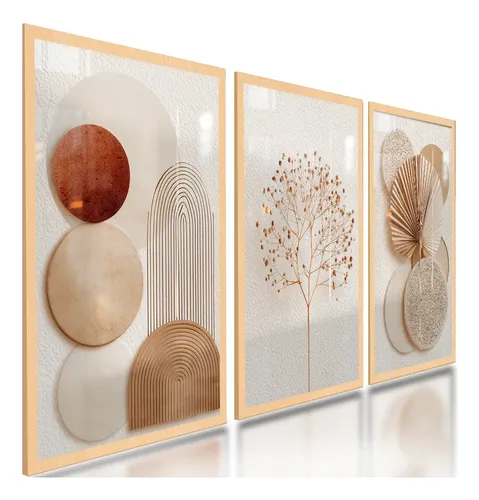 Quadros Decorativos Abstratos Geometricos Boho Neutro 122x60