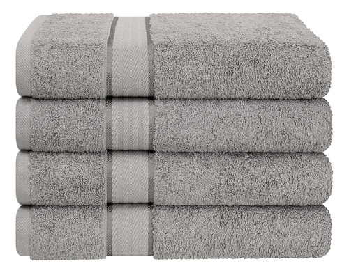Juego De 4 Toallas De Baño 100% Algodón Gris