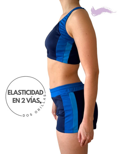 Conjunto Bikini Natacion Short Y Top Anticloro Secado Rapido Azul 2