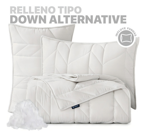 Edredón Duvet Trenzado King Size Xl Con Fundas De Almohada Esquimal | Textura Tipo Lino, Hueso