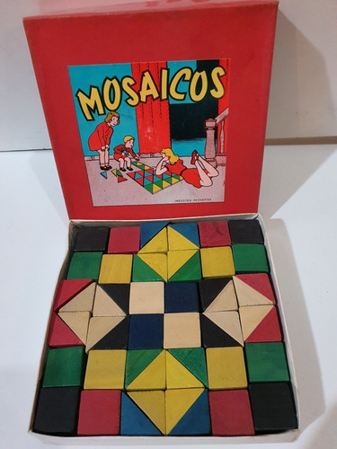 Juguete Didacto Antiguo - Mosaicos De Madera De 1960