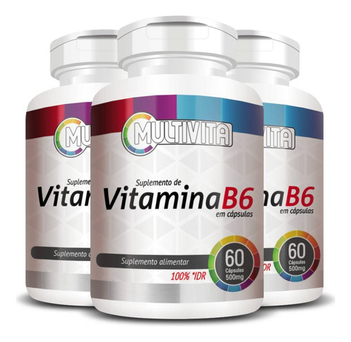 Kit 3x Vitamina B6 60 Cápsulas - Multivita