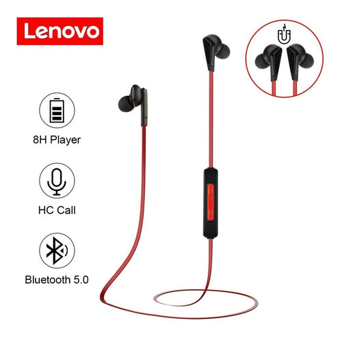 Auriculares Inalambricos Lenovo Sport In Ear He01 Rojo