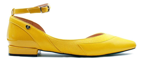 Balerina Flat Amarillo En Combinación Piel Y Charol Pikiki