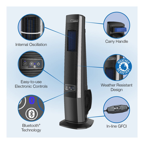 Ventilador De Torre Portátil 42 Pulgadas Bluetooth Negro Gra