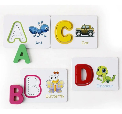 Juego Didáctico Tarjetas Madera Aprendizaje Abc Inglés.f