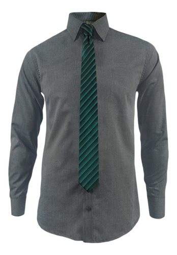 Camisa Para Corbata Gris Sin Bolsillo Manga Larga Hombre